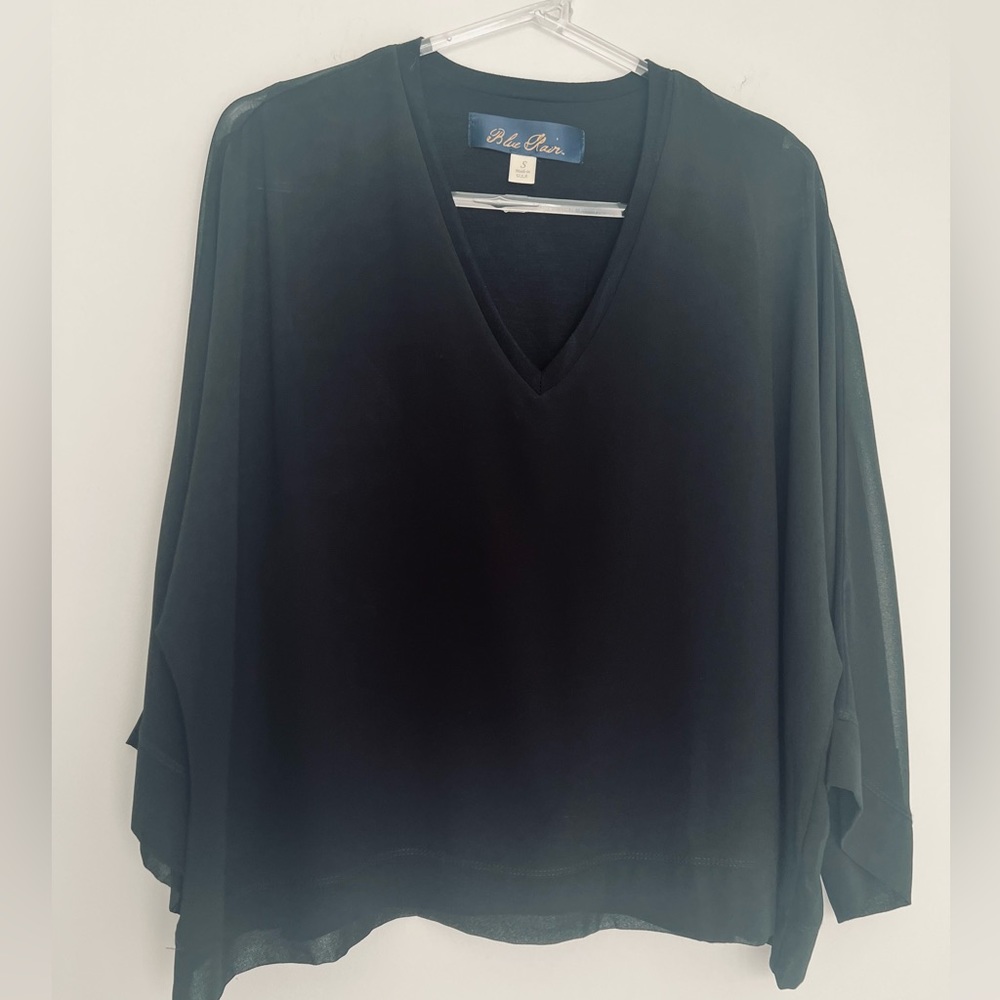 Francesca’s Blue Rain women’s black boxy sheer top with built in tank size S